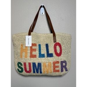 Straw Studios Hello Summer Woven Straw Tote Bag Beach Shoulder Bag Multicolored